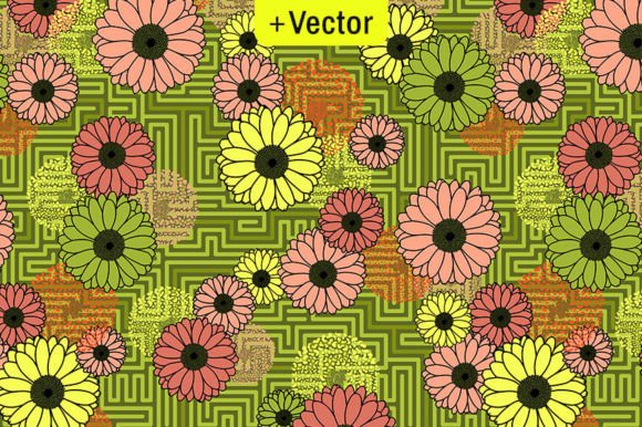 Download Funky Flowers Clash Sage Green Pattern - Premium Bundle