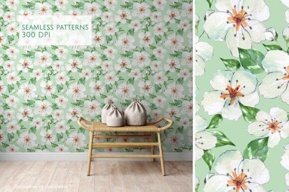 Download White Spring Flowers Green Pattern - Premium Resources