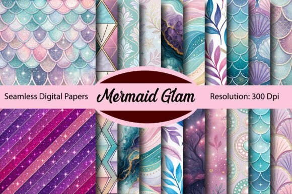 Download Mermaid Glam Seamless Digital Paper - Mermaid Collection