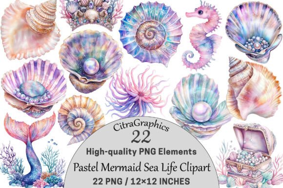 Download Pastel Mermaid Sea Life Clipart PNG. - Mermaid Collection