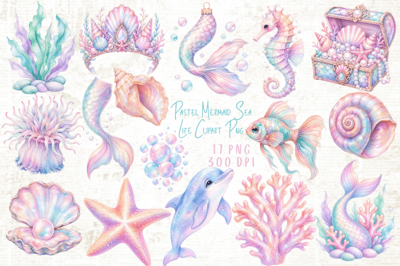 Download Pastel Mermaid Sea Life Clipart PNG - Mermaid Collection
