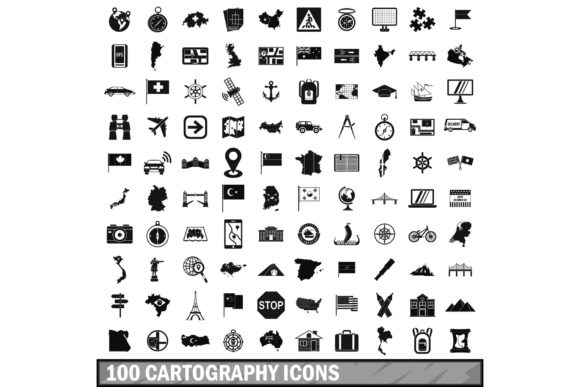 Download 100 Cartography Icons Set, Simple Style - Cartography Collection